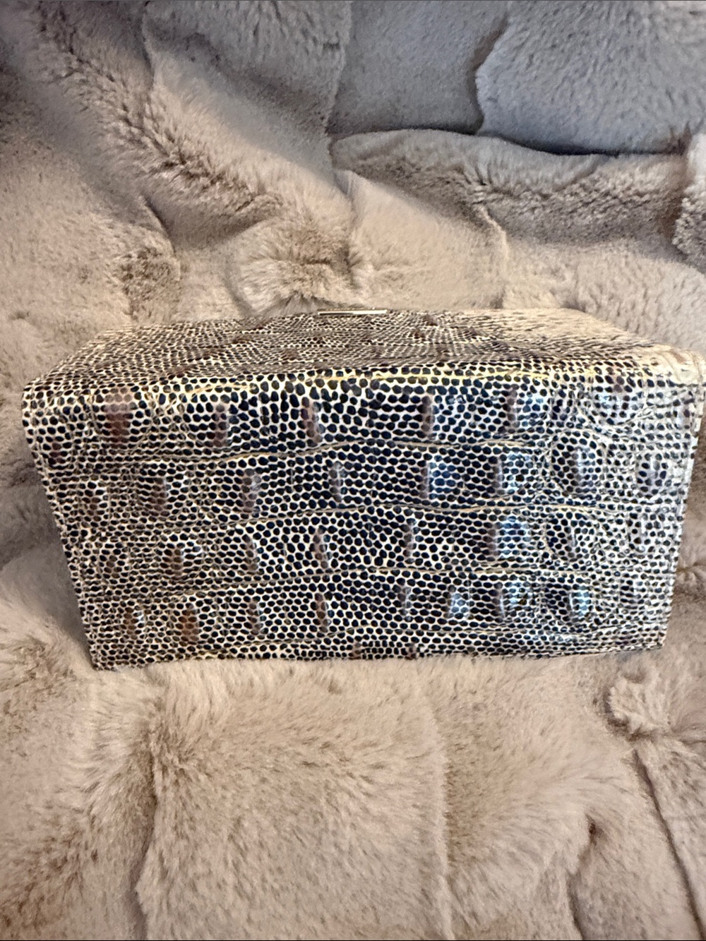 Brahmin Metallic Snake-Embossed Checkbook wallet in Gold and Cream - Picture 4 of 4